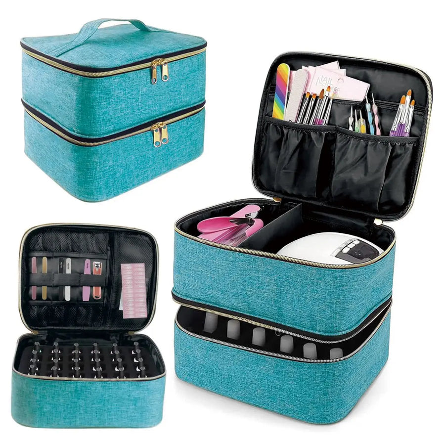 Double Layer Nail Polish Organizer — Portable Cosmetic Tote Bag