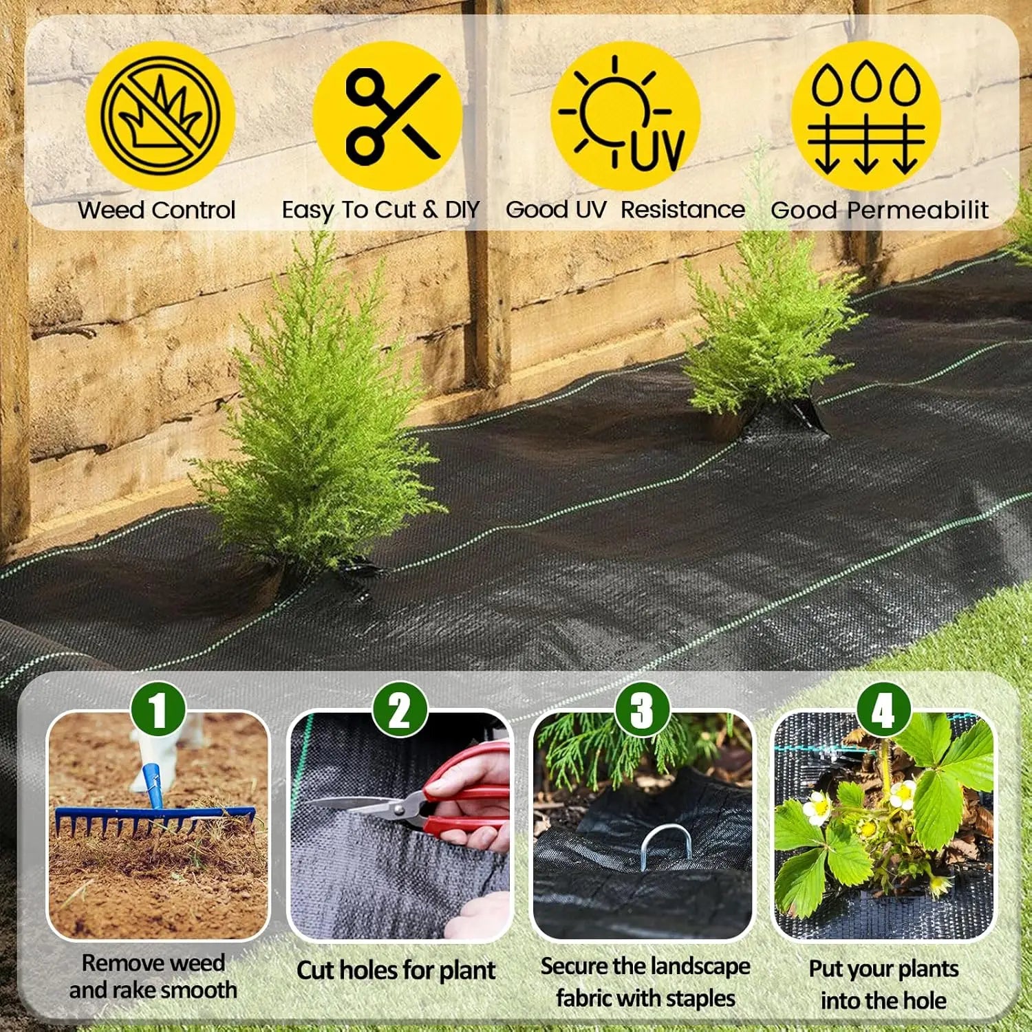 Heavy Duty Weed Barrier Landscape Fabric — UV Resistant Ground Cover