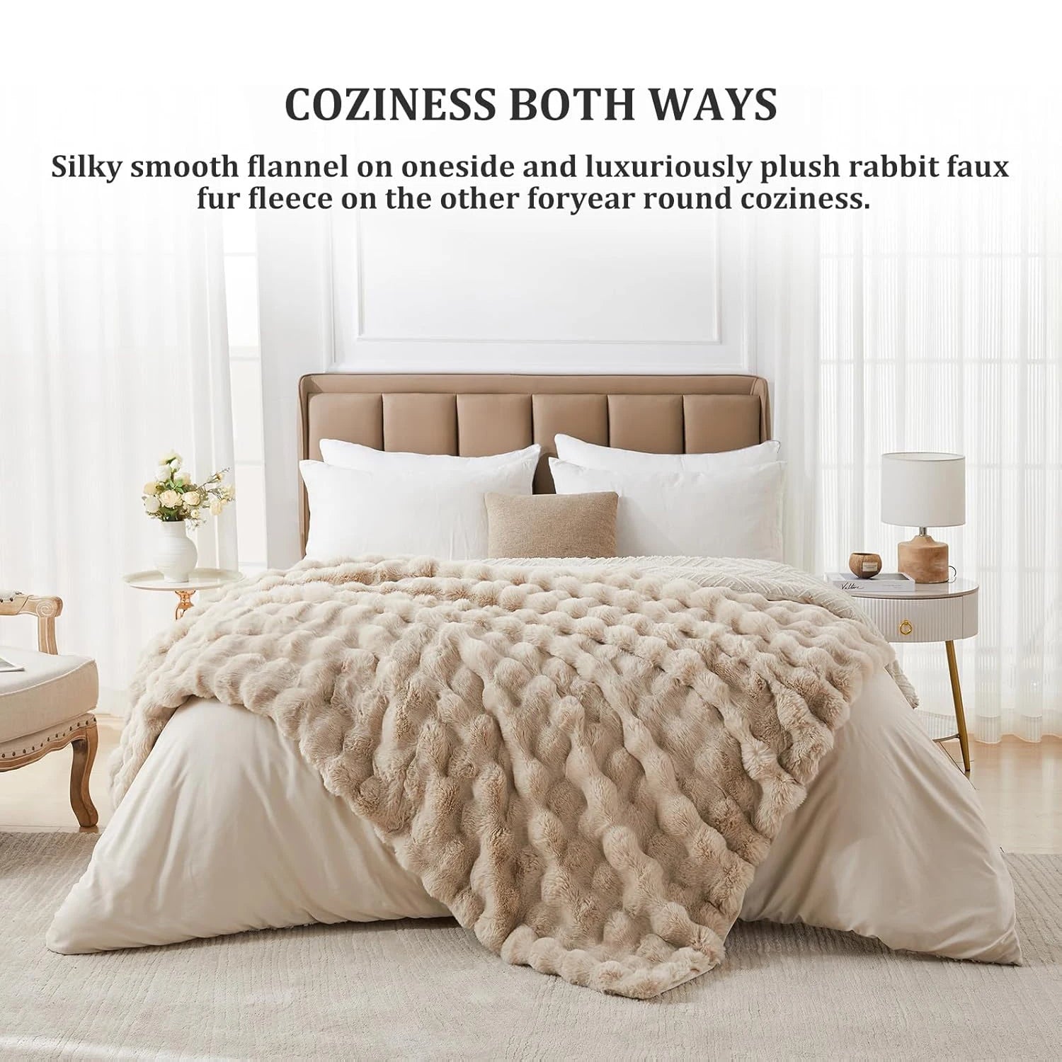 ROSEKIND Faux Fur Rabbit Bubble Blanket — Ultra Soft Weighted Throw