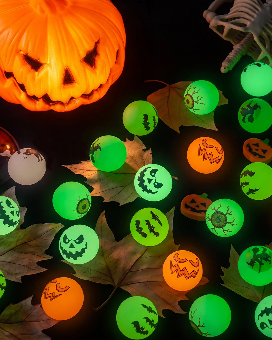 Halloween Glow-in-the-Dark Bouncy Balls — 72 Piece Spooky Party Favor Set
