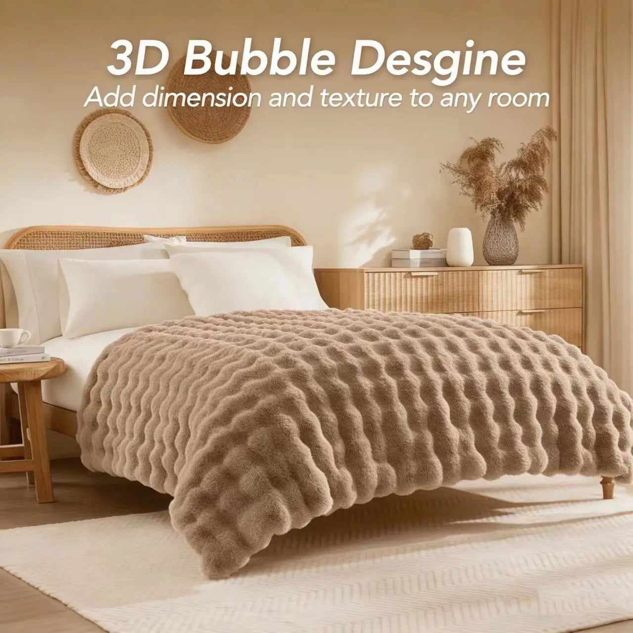 ROSEKIND Faux Fur Rabbit Bubble Blanket — Ultra Soft Weighted Throw