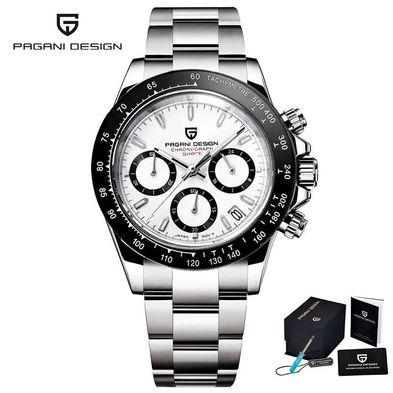 PAGANI DESIGN Luxury Chronograph Watch — Rose Gold Stainless Steel Sport Wristwatch