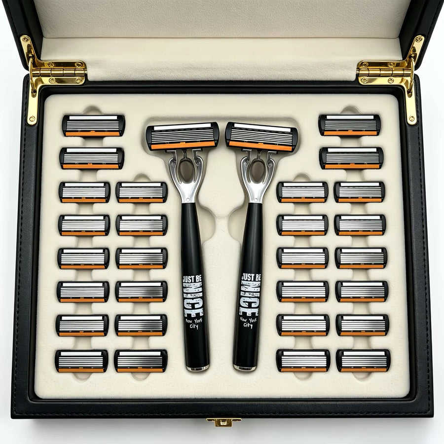 Men's Manual Safety Razor Set — 6-Layer Stainless Steel Blades with Aloe Vera