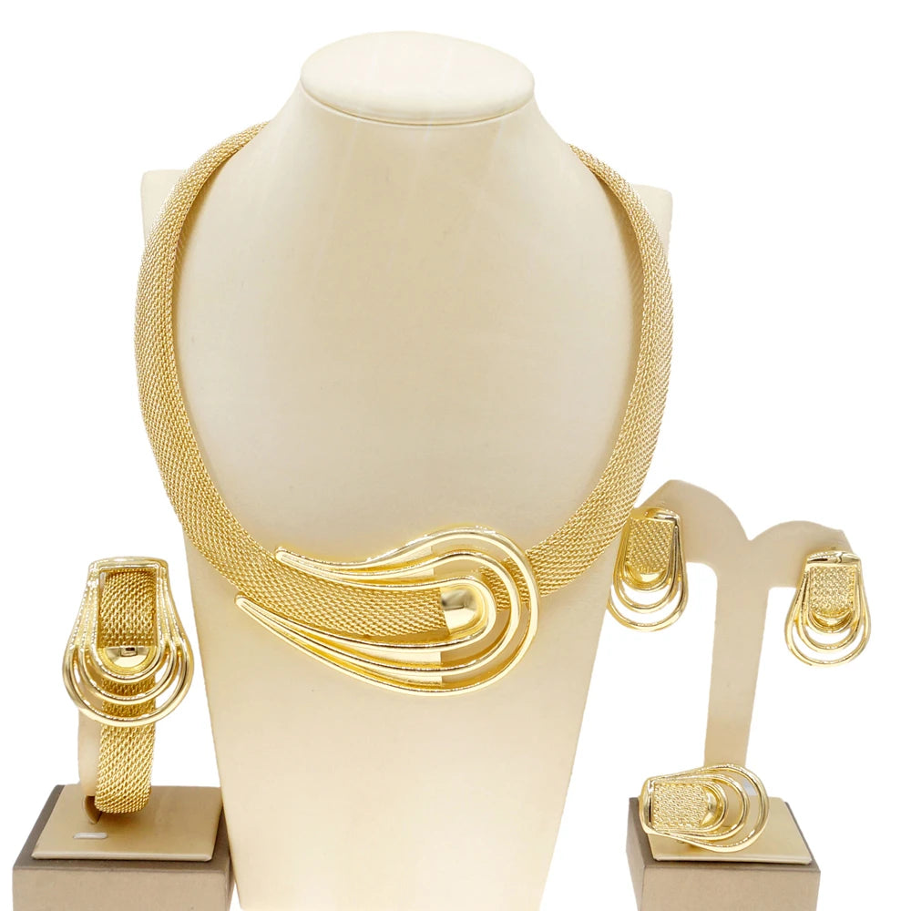 SYHOL Italian Gold Plated Jewelry Set — Elegant Skeleton Design for Parties
