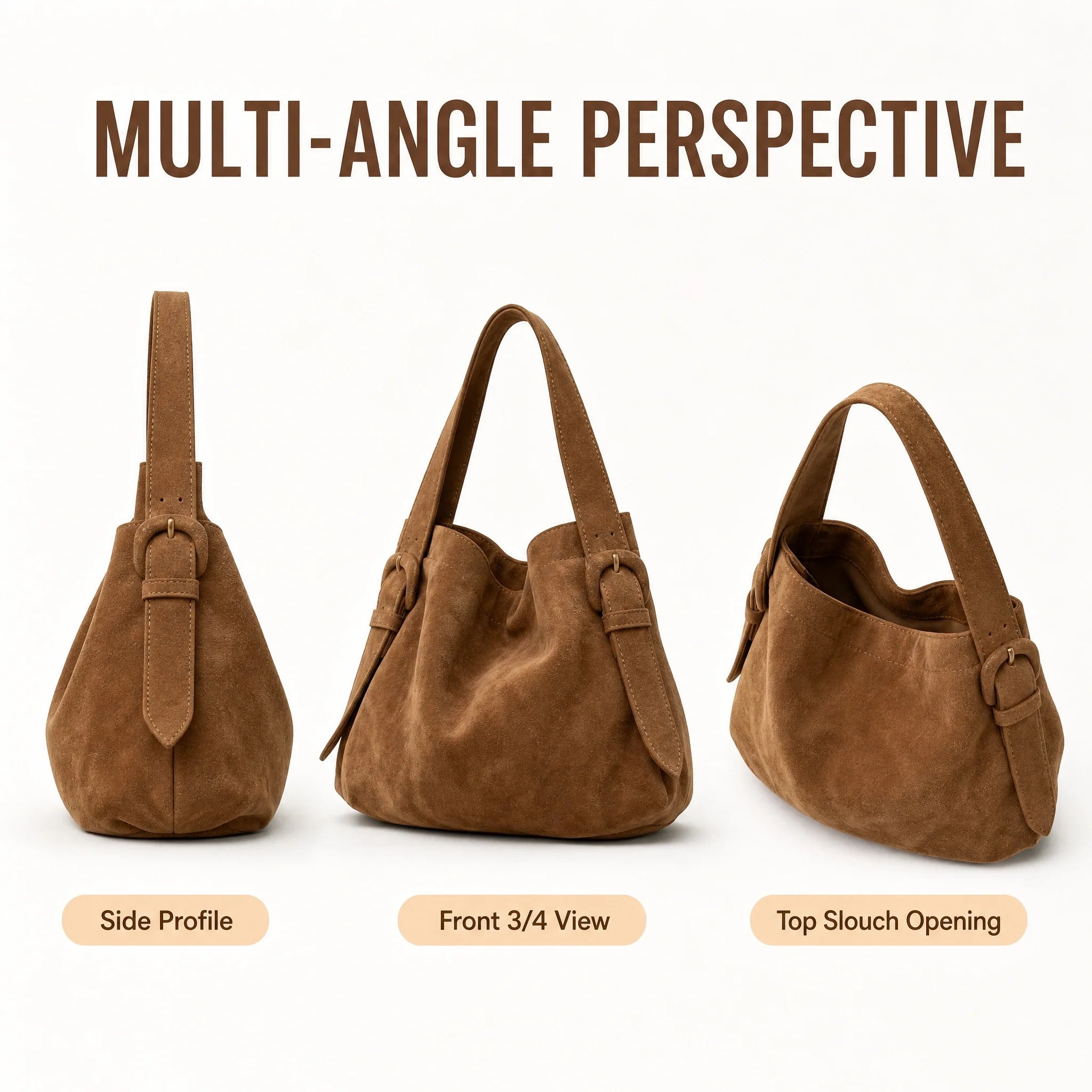 Vintage Suede Bucket Bag — Large Capacity Shoulder & Crossbody Tote