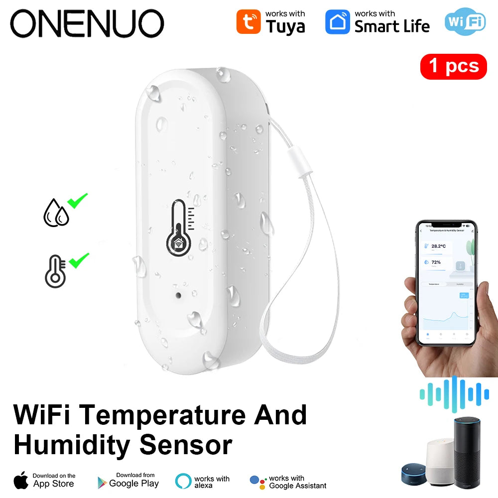 ONENUO Smart WiFi Temperature and Humidity Sensor — Waterproof Indoor/Outdoor Monitor