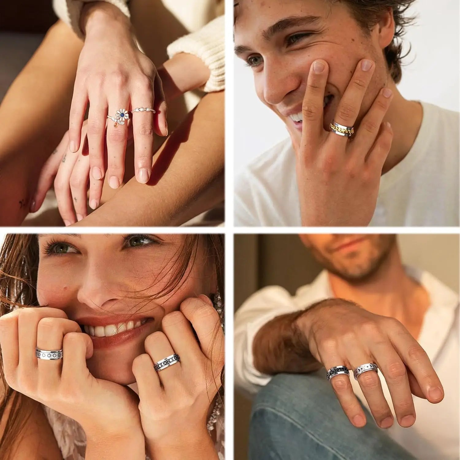 12-Piece Stainless Steel Fidget Ring Set — Adjustable Anxiety Relief Jewelry
