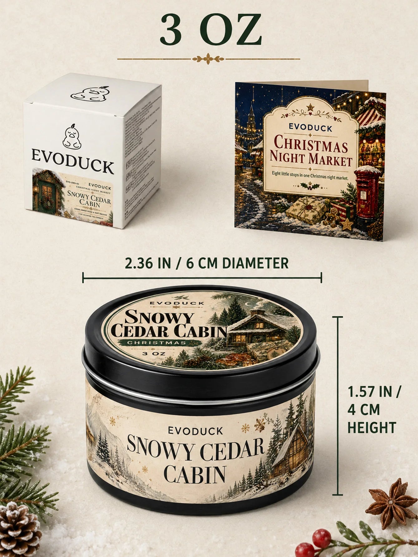 EVODUCK Cedar Amber Balsam Candle — Woodsy Pine Scented Holiday Gift