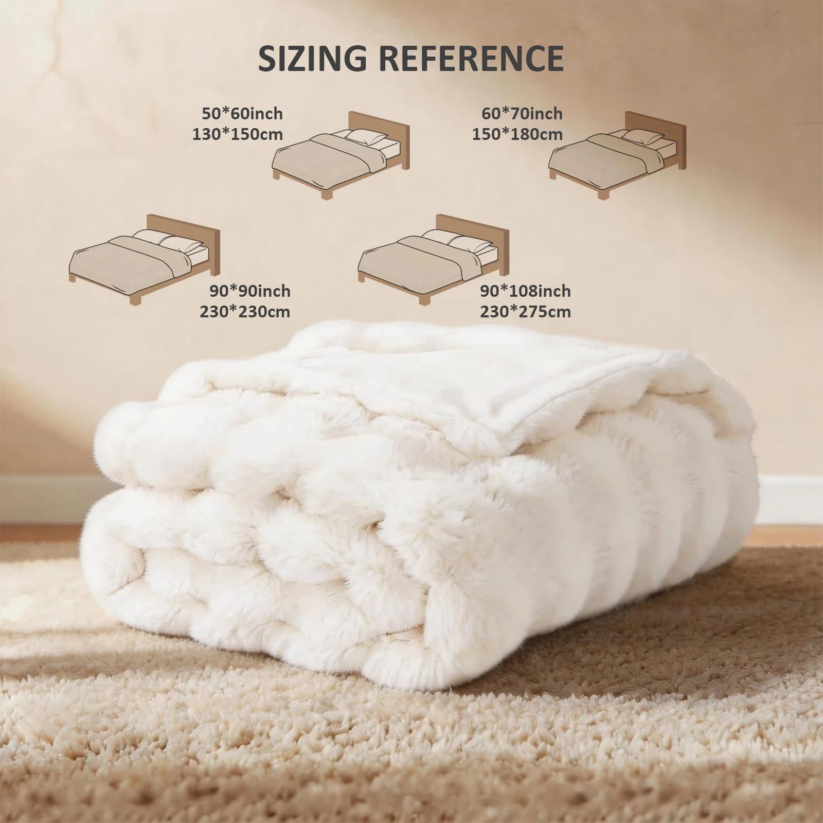 ROSEKIND Faux Fur Rabbit Bubble Blanket — Ultra Soft Weighted Throw