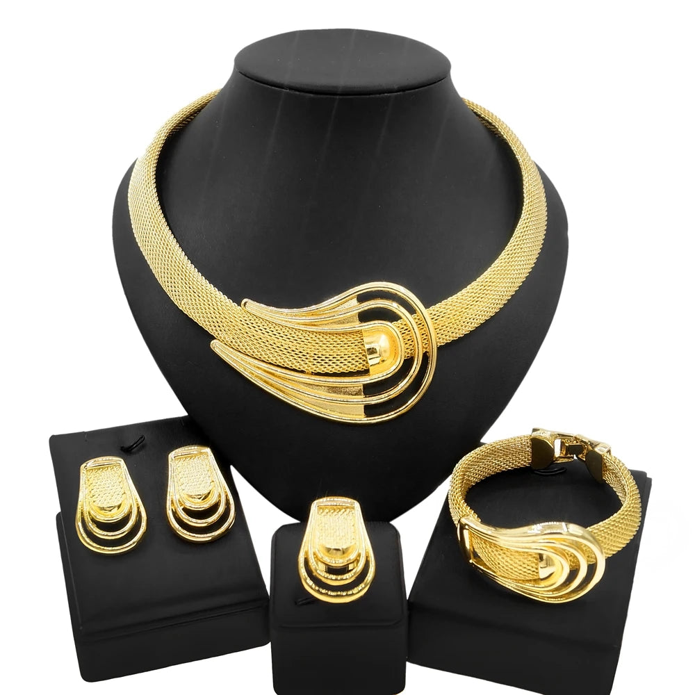 SYHOL Italian Gold Plated Jewelry Set — Elegant Skeleton Design for Parties