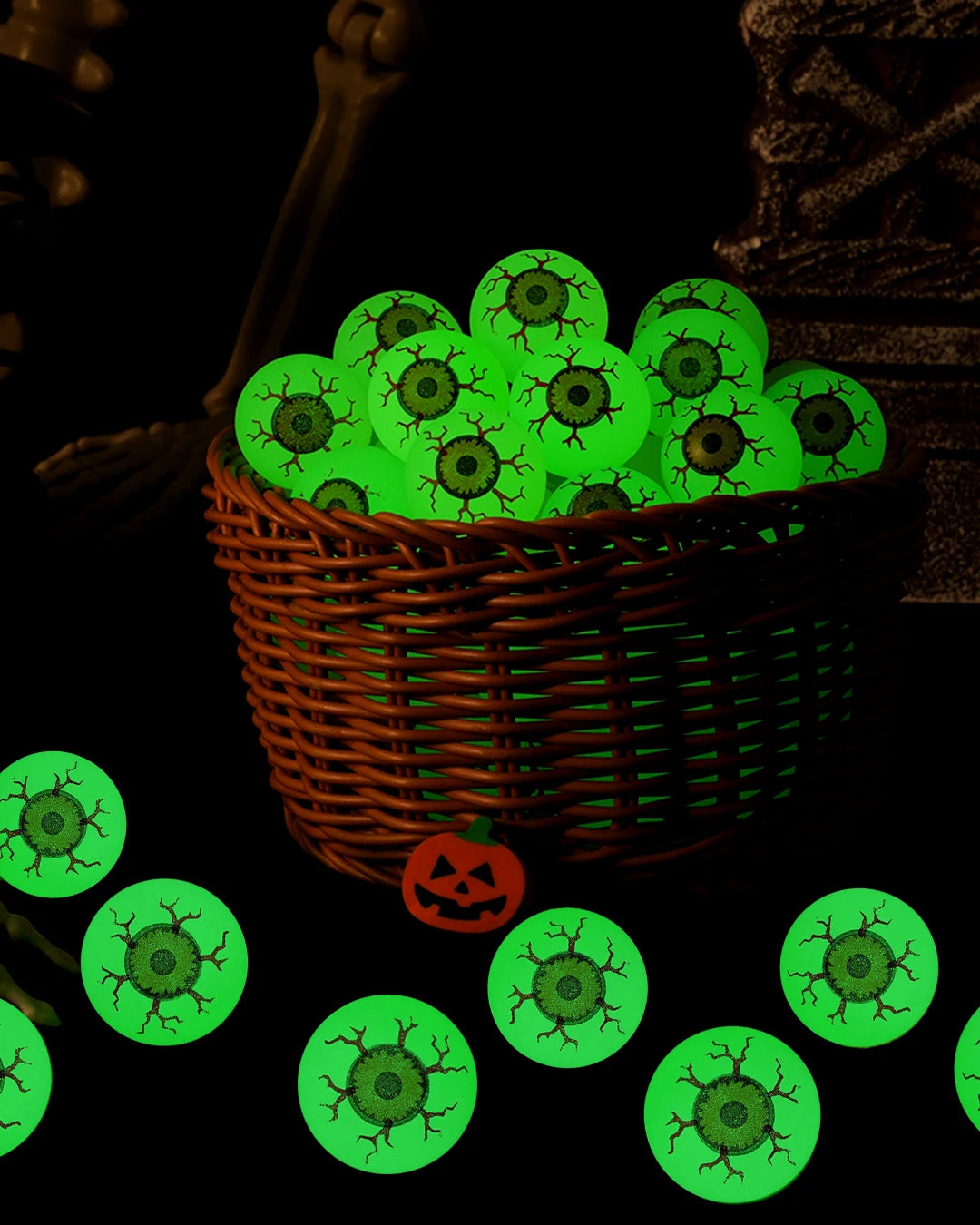 Halloween Glow-in-the-Dark Bouncy Balls — 72 Piece Spooky Party Favor Set