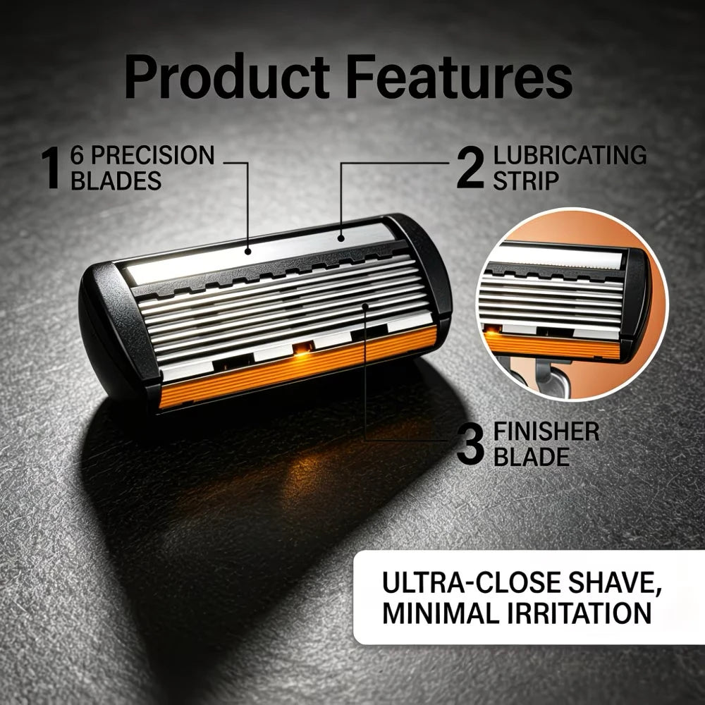 Men's Manual Safety Razor Set — 6-Layer Stainless Steel Blades with Aloe Vera