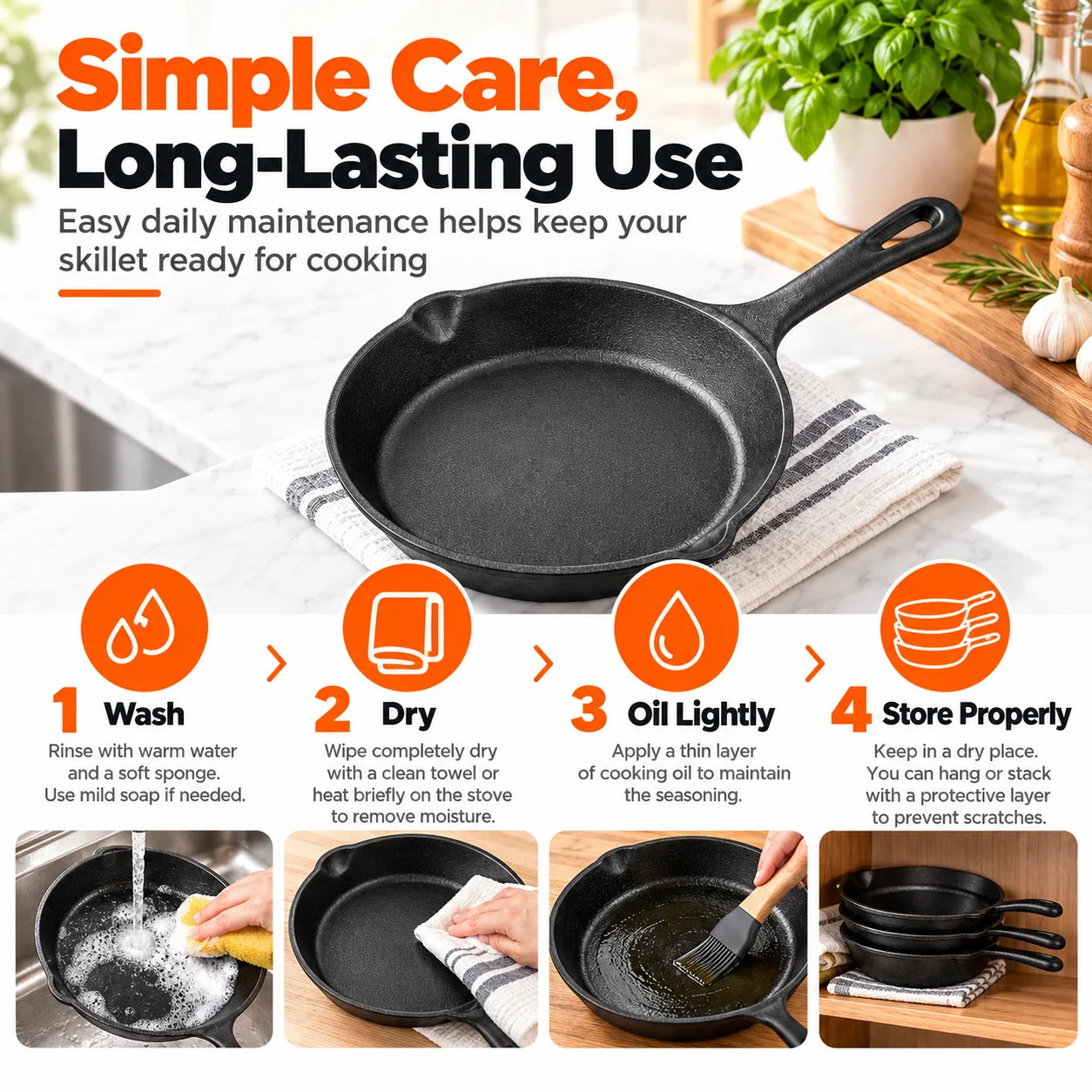 BZEQ Cast Iron Frying Pan Set — 3 Piece Non-Stick Skillet Collection
