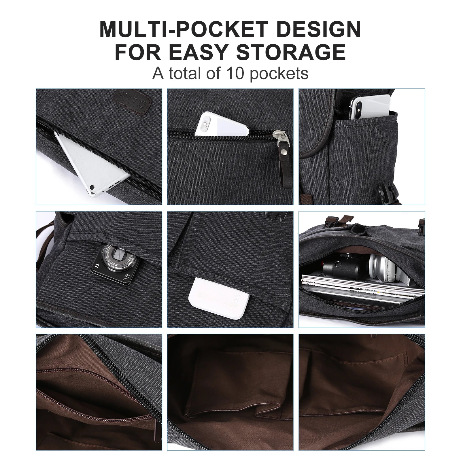 Fewchor Retro Canvas Messenger Bag — Water Resistant Laptop Satchel