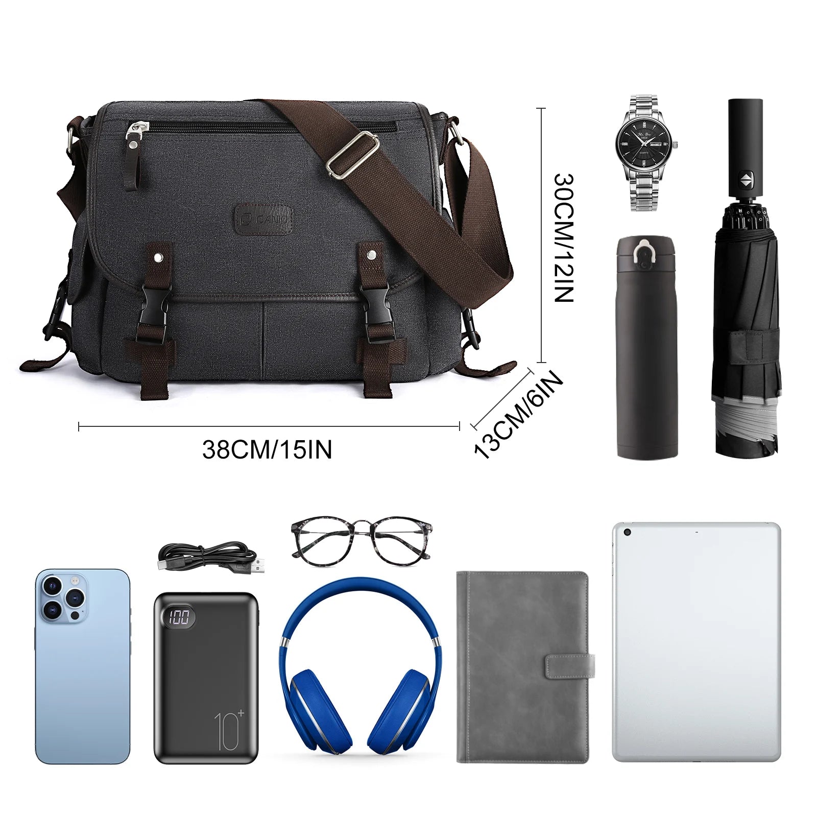 Fewchor Retro Canvas Messenger Bag — Water Resistant Laptop Satchel