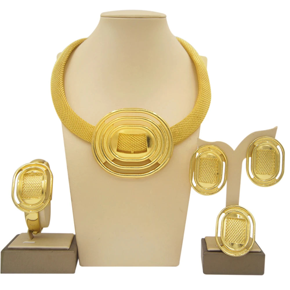 SYHOL Italian Gold Plated Jewelry Set — Elegant Skeleton Design for Parties