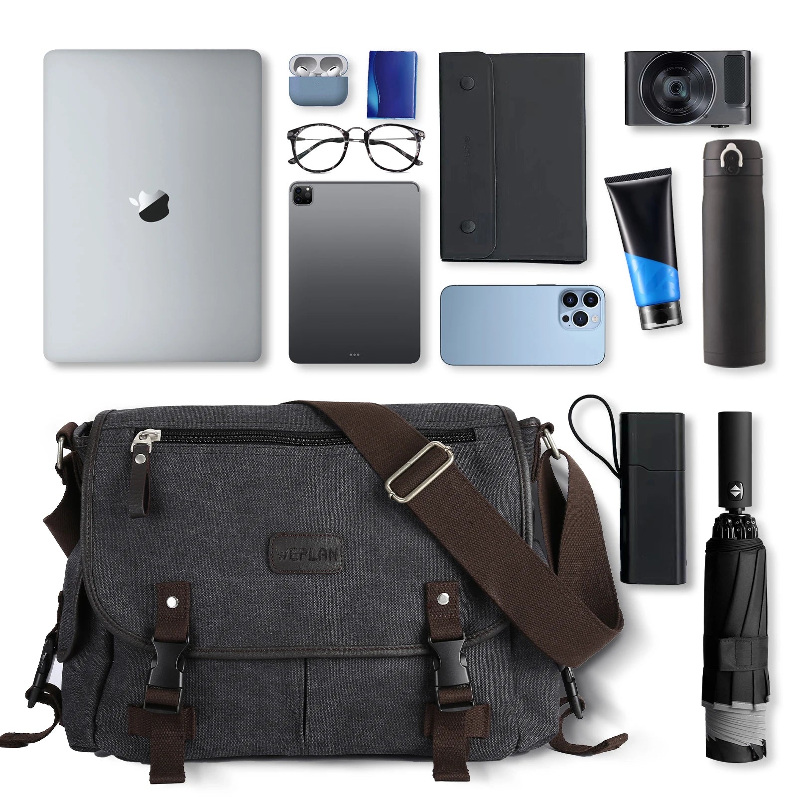 Fewchor Retro Canvas Messenger Bag — Water Resistant Laptop Satchel