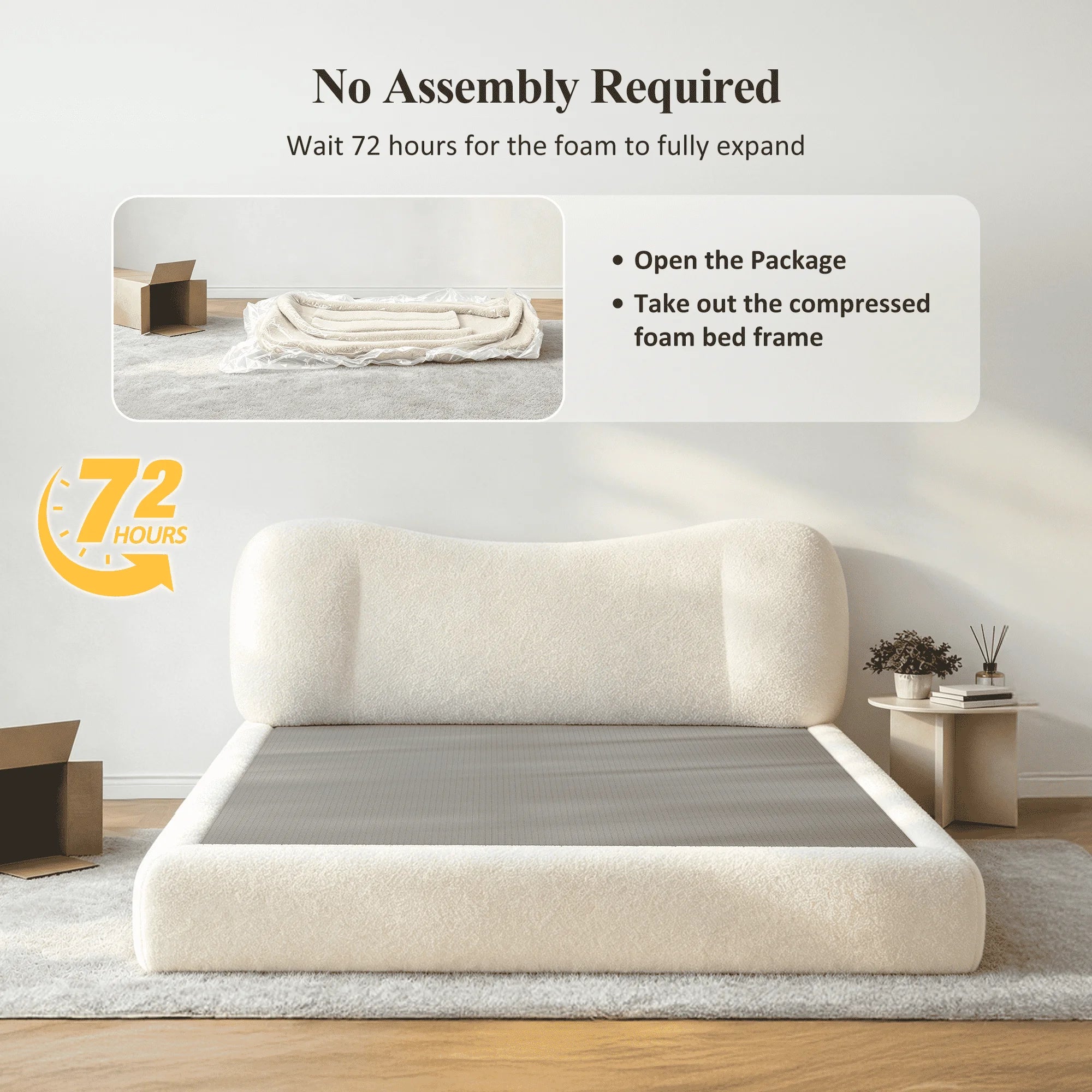 EnHomee Cloud Bed Frame — No Assembly All-Foam Design with Headboard