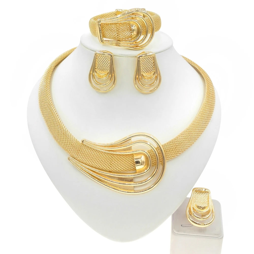 SYHOL Italian Gold Plated Jewelry Set — Elegant Skeleton Design for Parties
