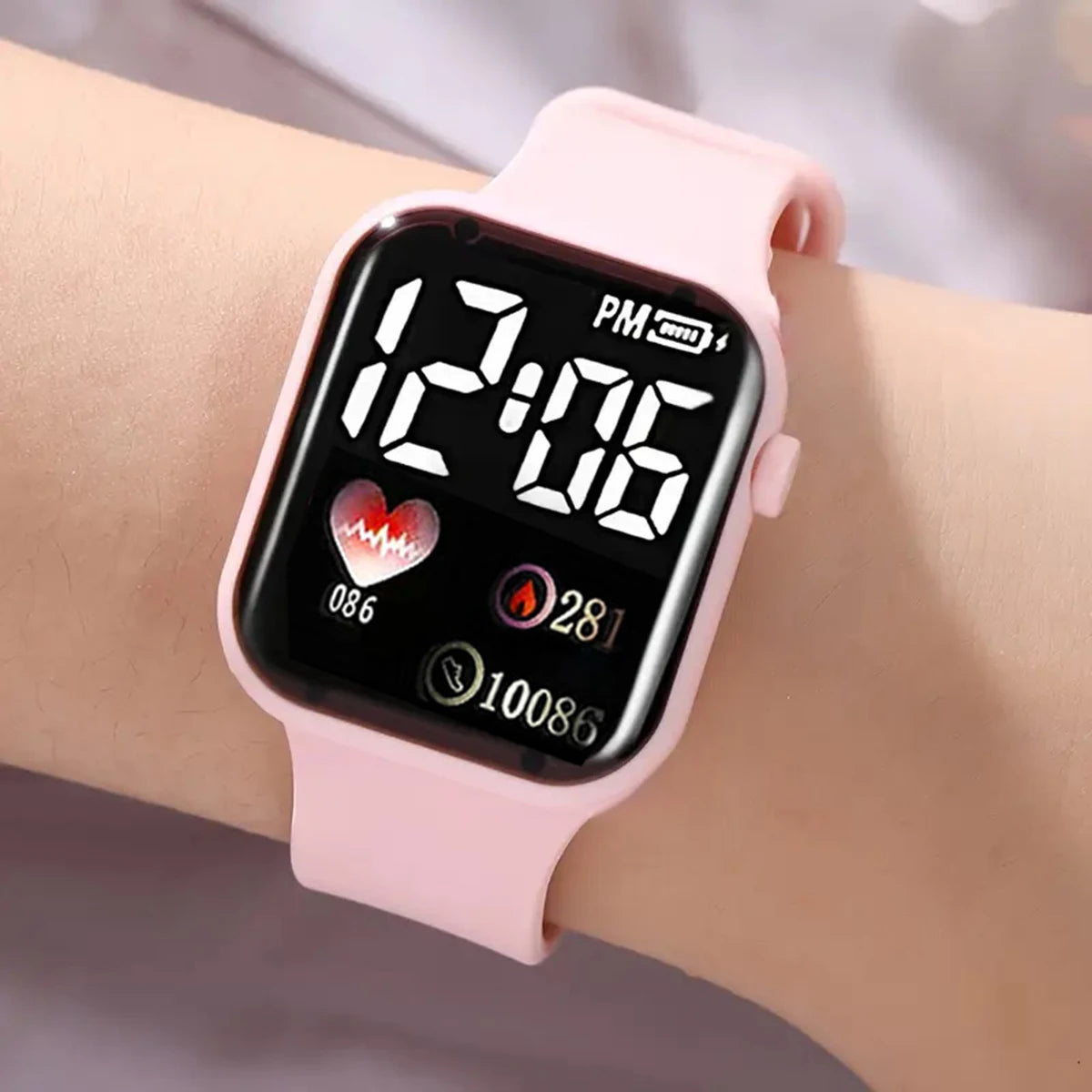 Digital Heart-Shaped LED Watch & Beaded Bracelet Set — Cute Fashion Accessory