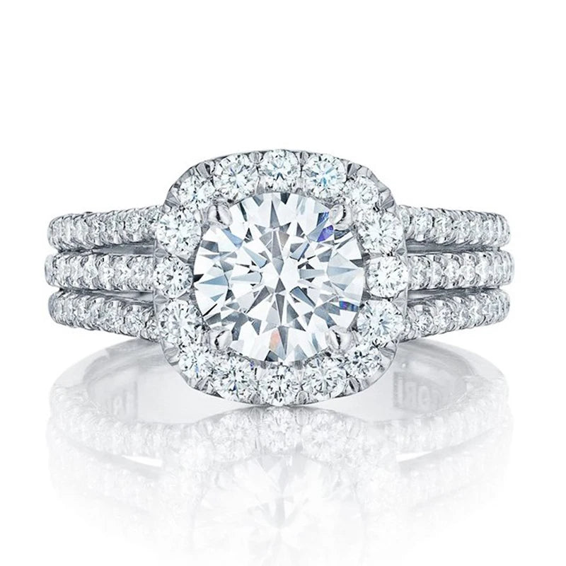 Huitan Cubic Zirconia Engagement Ring — Elegant Geometric Wedding Band