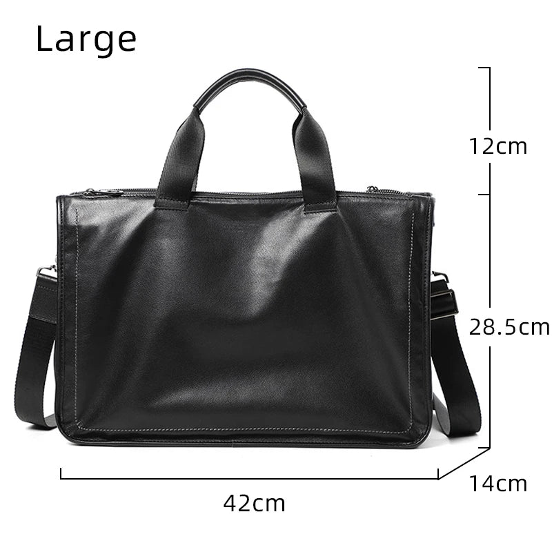 HEVRAOS Genuine Leather Briefcase — Large 15 Inch Laptop Shoulder Bag