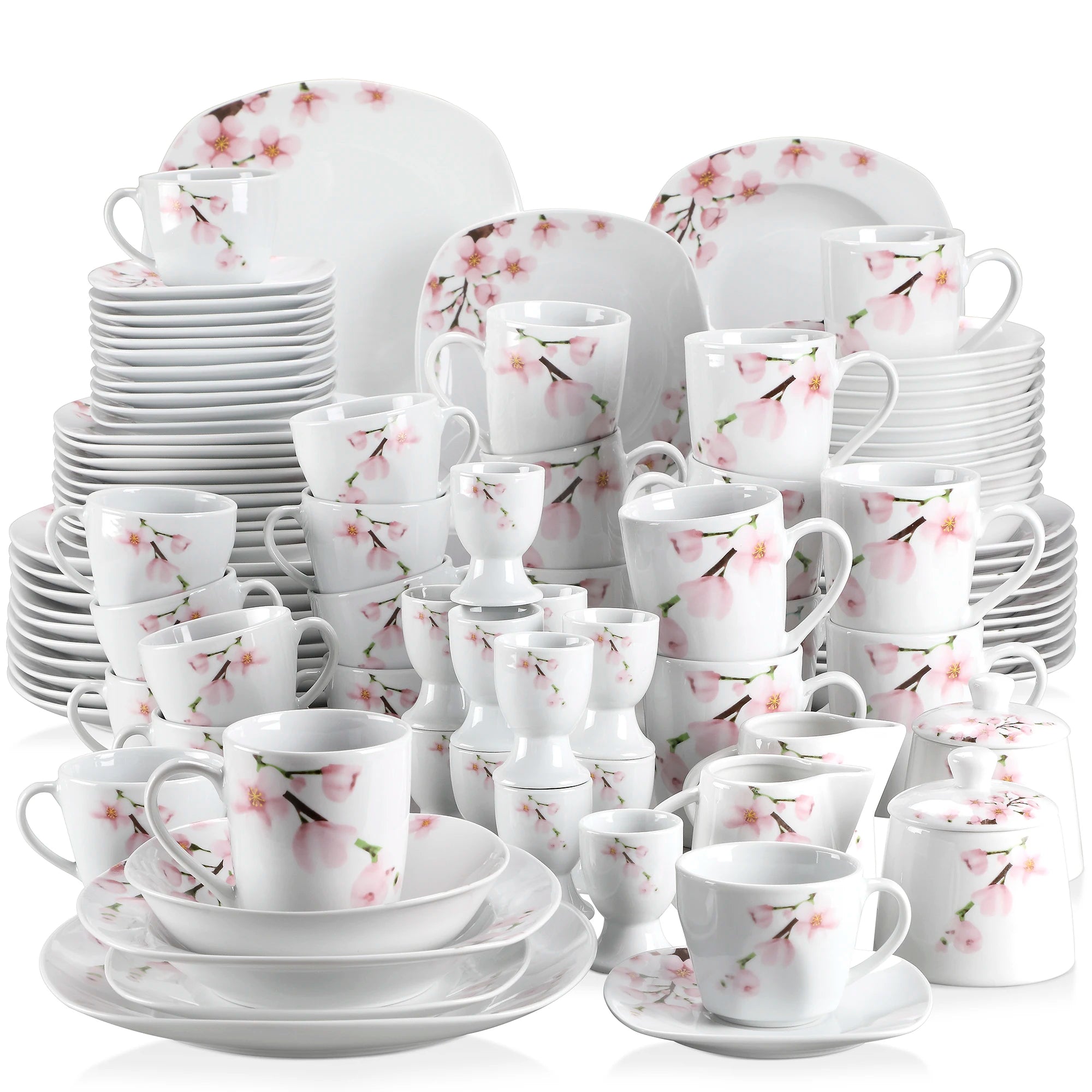 MALACASA Porcelain Dinnerware Set — Elegant Plant Pattern Ceramic Collection