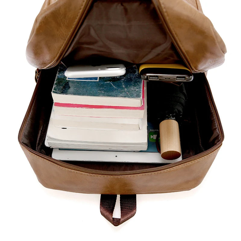 DIDA BEAR Men's PU Leather Backpack — Large Capacity Laptop Rucksack