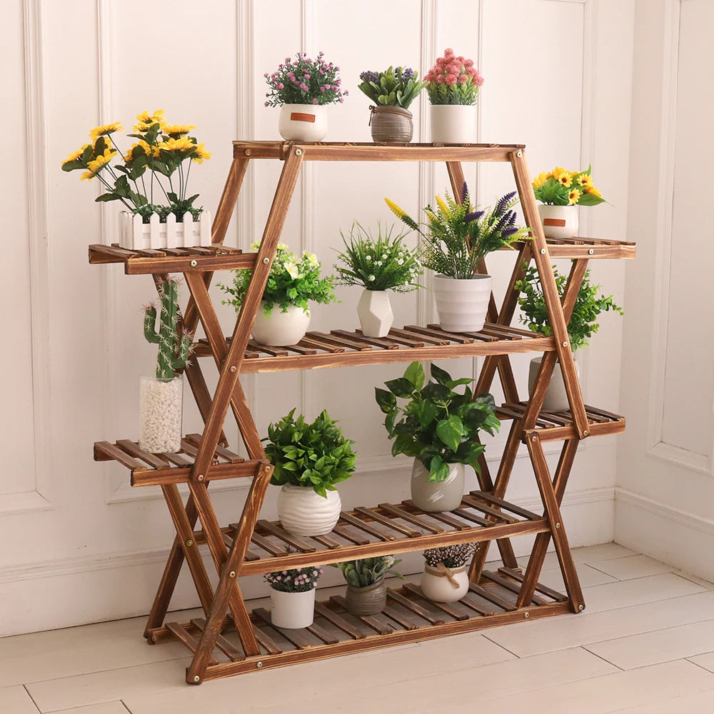 BINGOPAW 8-Tier Wooden Plant Stand — Triangular Corner Flower Display Shelf