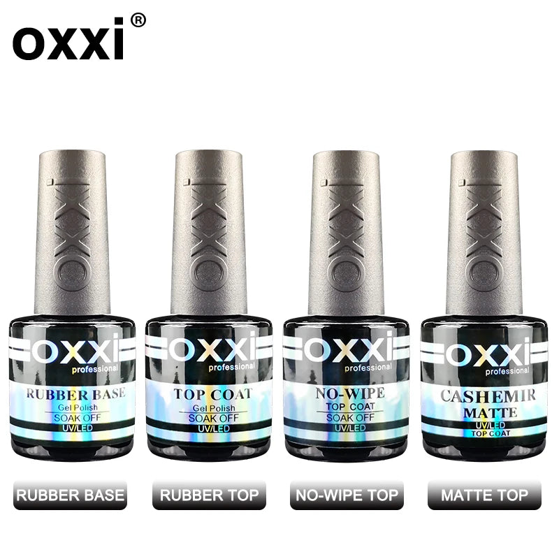 OXXI Gel Polish Base and Top Coat Set — Professional Rubber Base & No-Wipe Finish