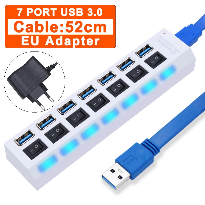 YUANRURU USB Hub Splitter — High-Speed Multi-Port Expander for PC
