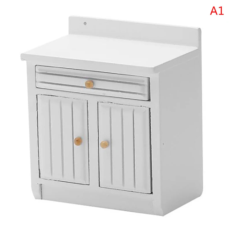 MYPANDA 1:12 Scale Wooden Dollhouse Kitchen Set — Miniature Sink and Cabinet Furniture