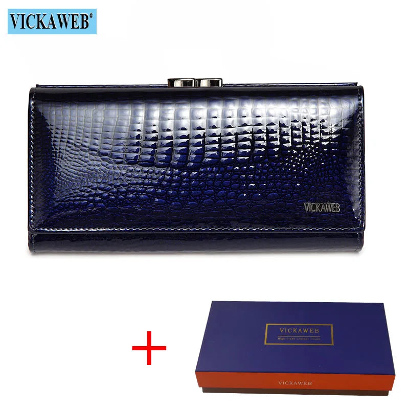 VICKAWEB Genuine Leather Alligator Pattern Wallet — Long Multifunctional Clutch