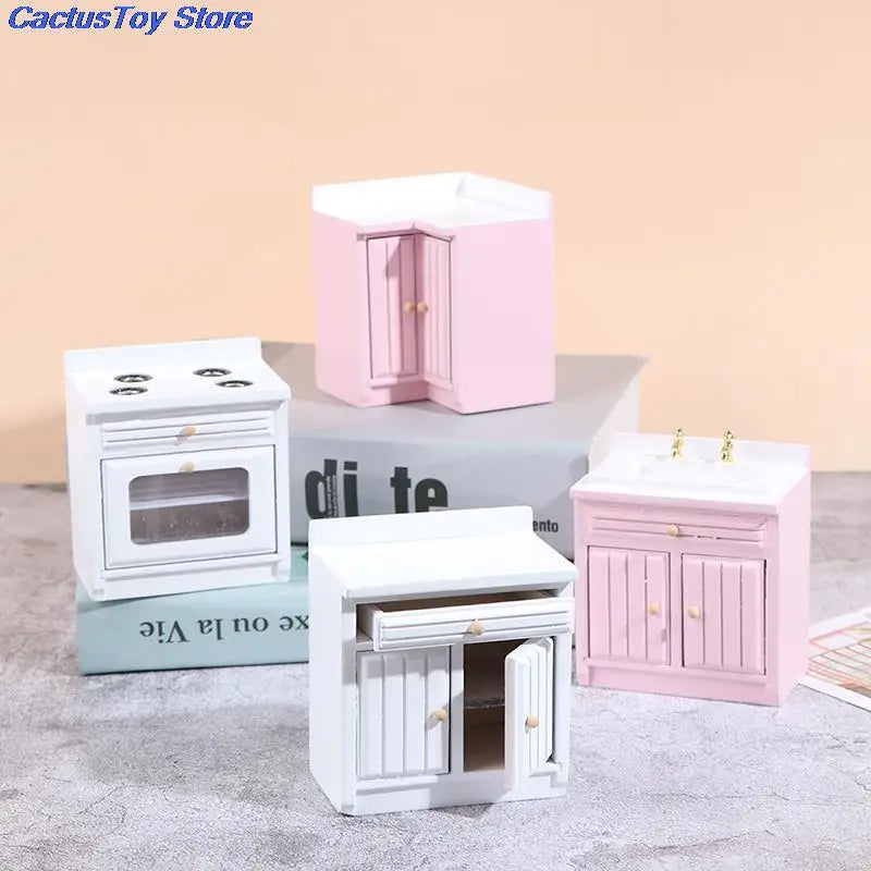 MYPANDA 1:12 Scale Wooden Dollhouse Kitchen Set — Miniature Sink and Cabinet Furniture