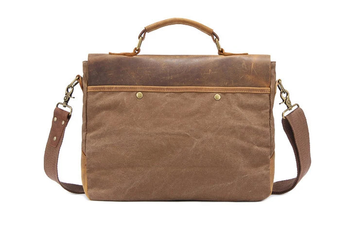 MUNUKI Vintage Leather and Canvas Briefcase — Professional Business Messenger Bag