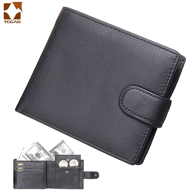 Men's Genuine Cow Leather Wallet — Vintage Style Compact Bifold