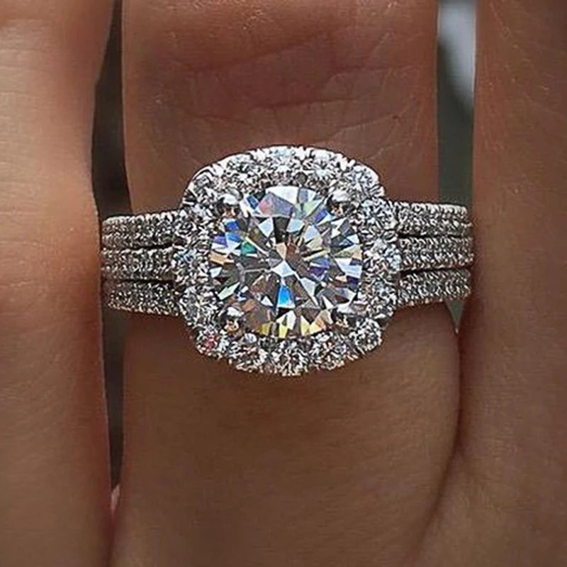 Huitan Cubic Zirconia Engagement Ring — Elegant Geometric Wedding Band