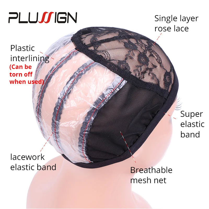 plussign Wig Net Cap Set — Breathable Mesh Weaving Cap with Hair Combs