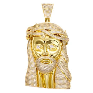 ICEOUTBOX Jesus Head Pendant Necklace — Bling Hip Hop Jewelry with Zircon