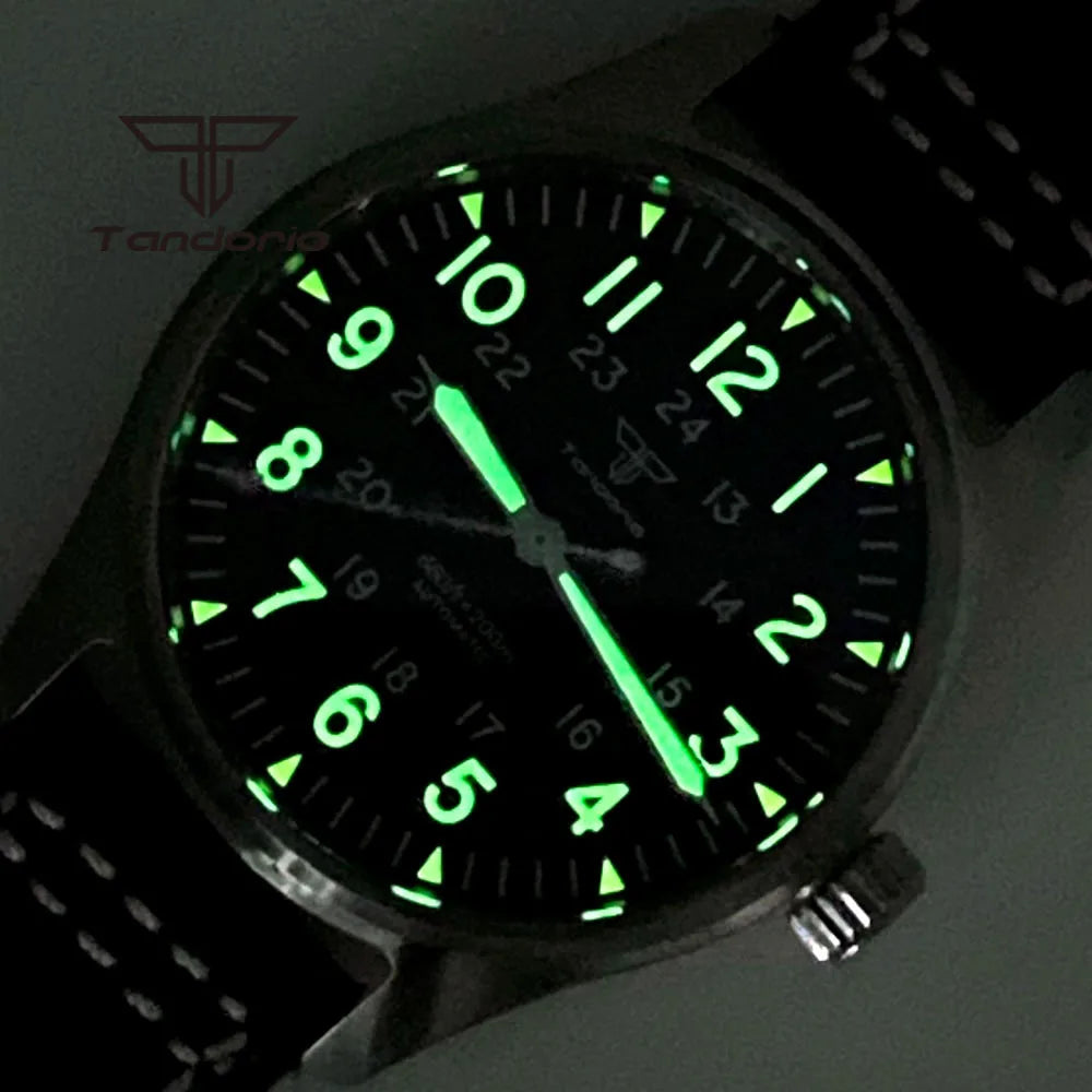 Tandorio Men's Automatic Dive Pilot Watch — 39mm Stainless Steel & Sapphire Crystal