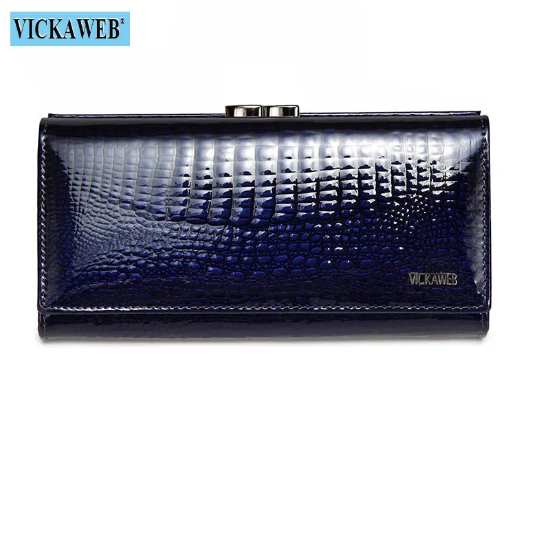 VICKAWEB Genuine Leather Alligator Pattern Wallet — Long Multifunctional Clutch