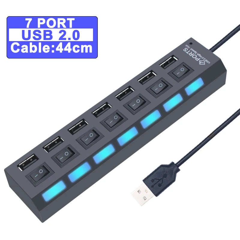 YUANRURU USB Hub Splitter — High-Speed Multi-Port Expander for PC