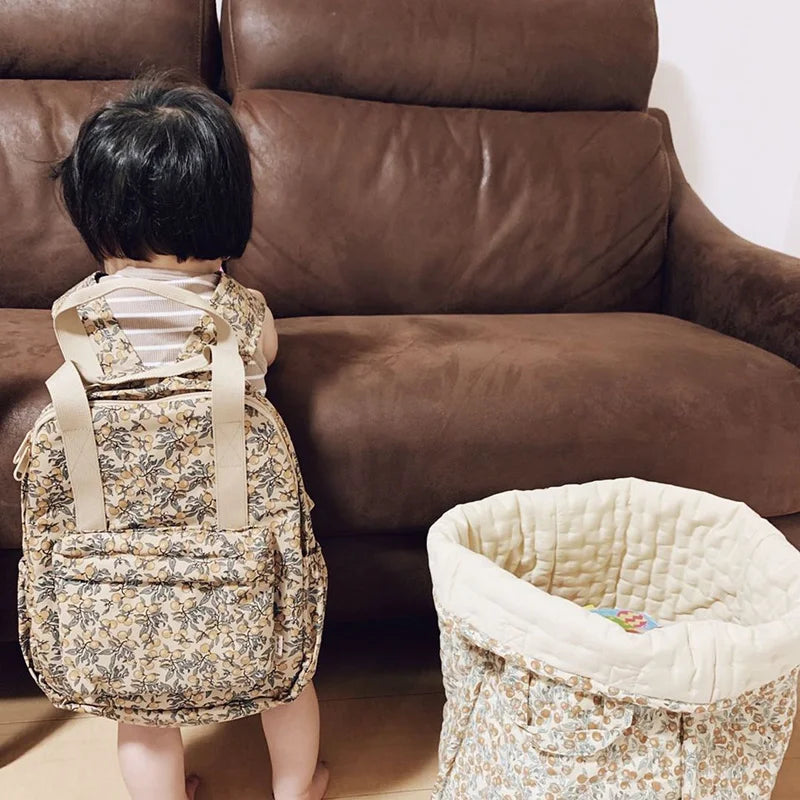 Floral Print Kids Backpack — Lightweight Schoolbag with Detachable Pad
