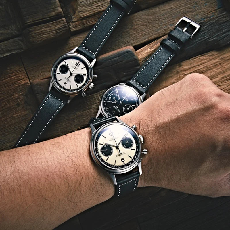 SUGESS 1963 Pilot Watch — Mechanical Chronograph Panda Wristwatch