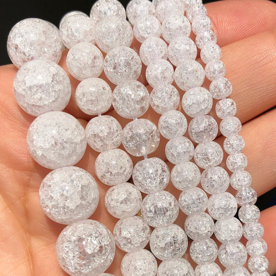 White Cracked Crystal Beads — Round Loose Spacer Beads for DIY Jewelry