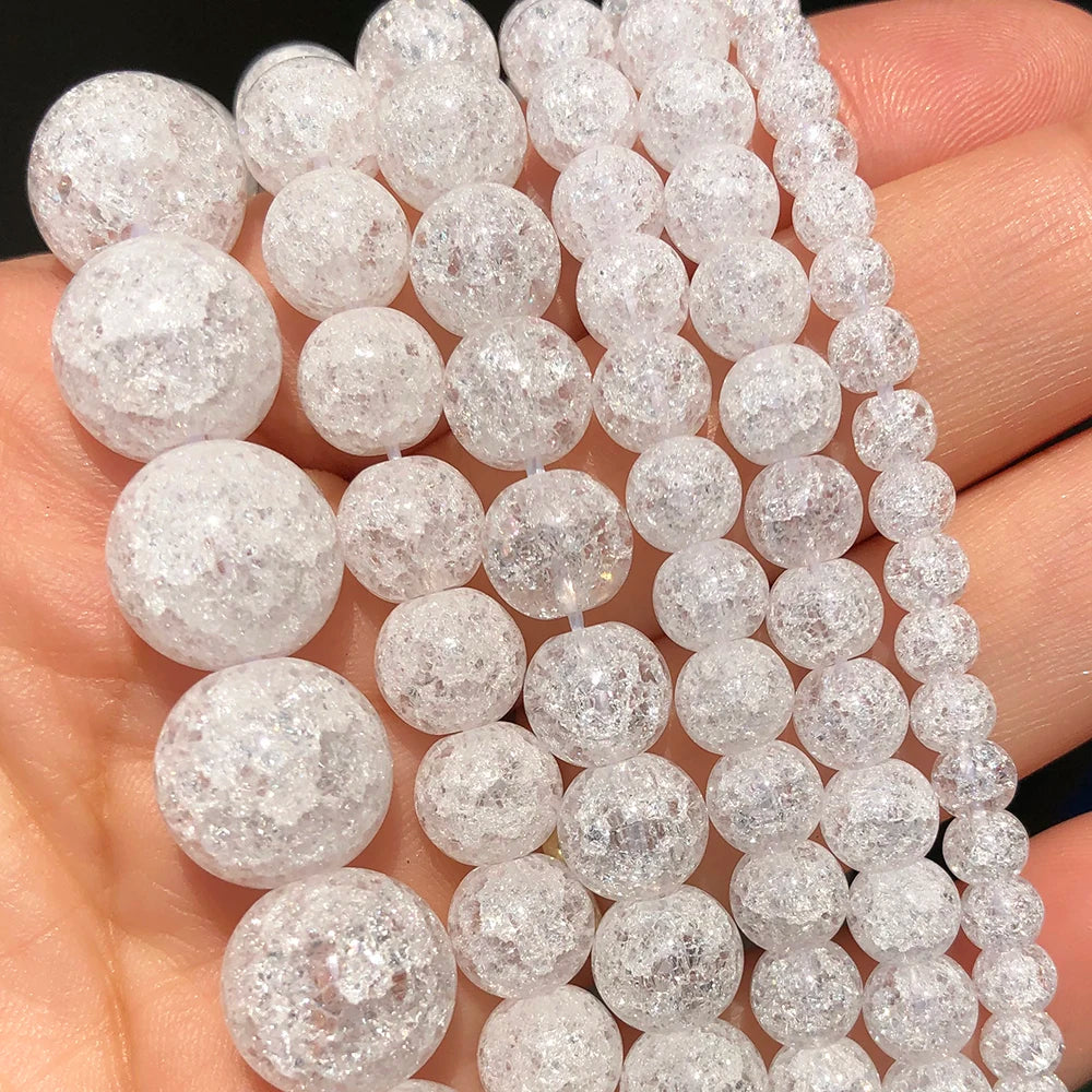 White Cracked Crystal Beads — Round Loose Spacer Beads for DIY Jewelry