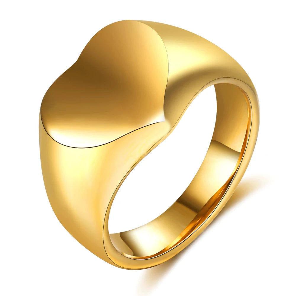 VQYSKO Heart Shaped Wedding Rings — Gold Plated Stainless Steel Jewelry