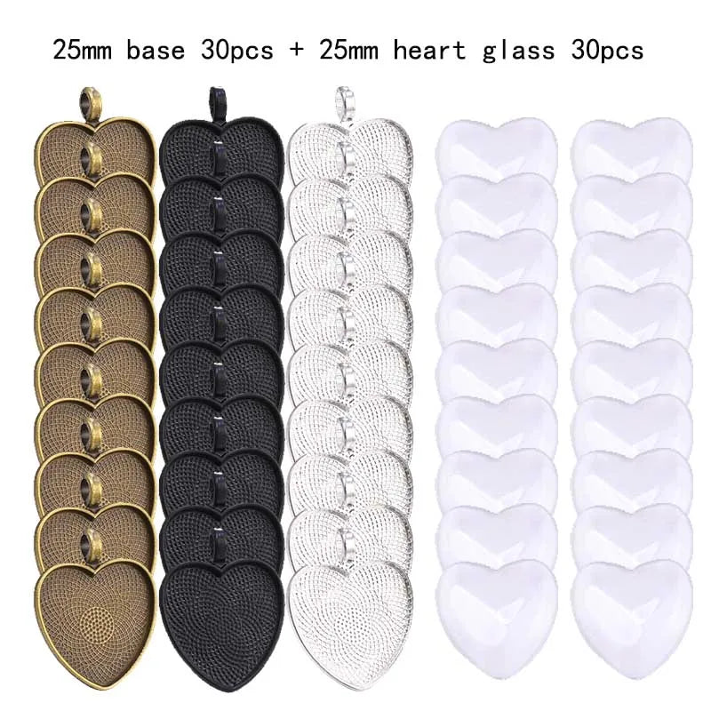 Juya Heart Cabochon Pendant Bases — 25mm Alloy Bezel Trays for DIY Jewelry