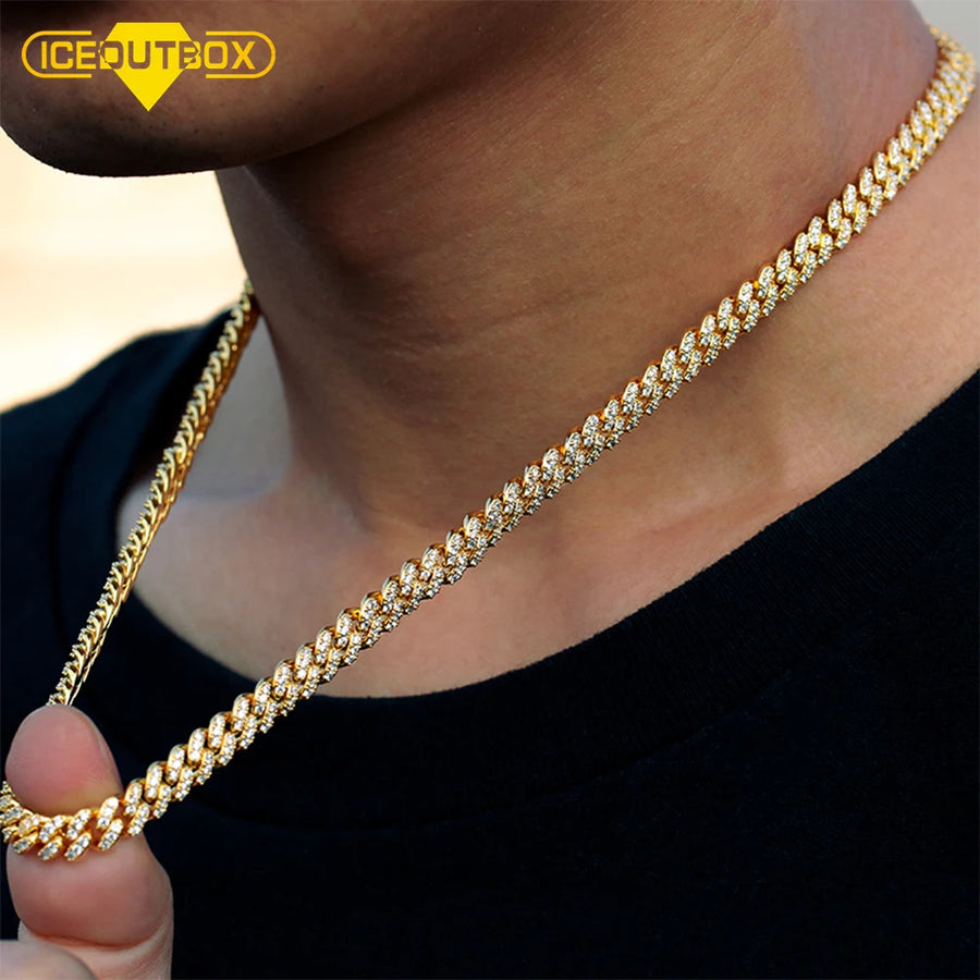 ICEOUTBOX Iced Out Cuban Link Chain — Bling Rhinestone Hip Hop Jewelry