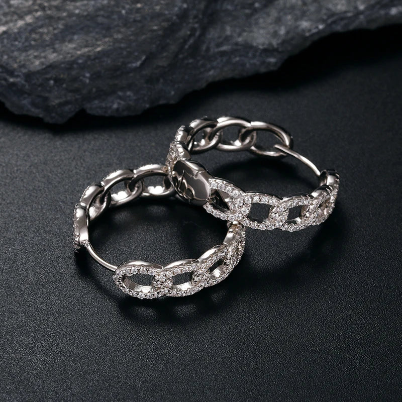 ICEOUTBOX 925 Sterling Silver Cuban Link Earrings — Hip Hop Style Studs